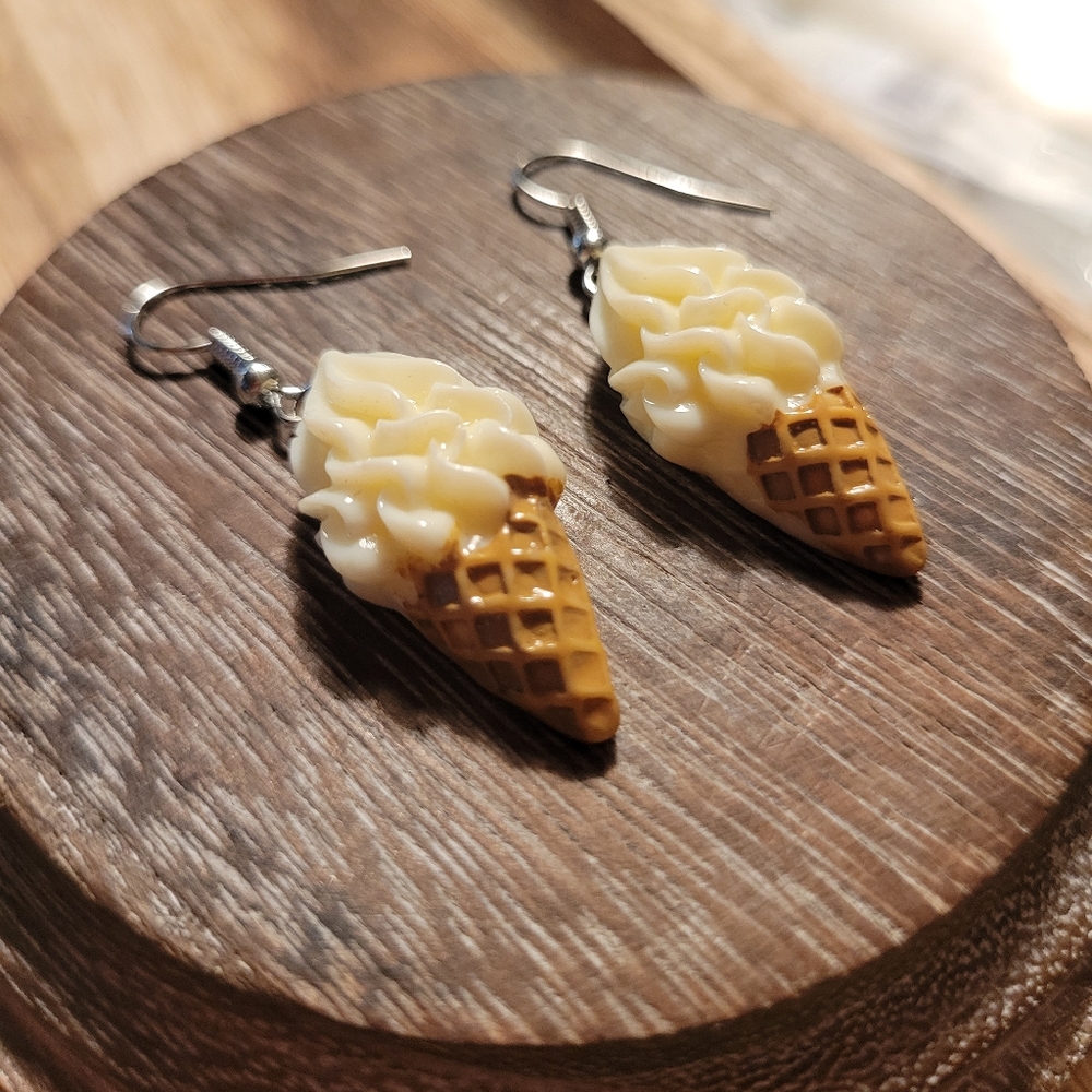 Ice Cream Waffle Cone Dangle Earrings - Picture 1 of 5